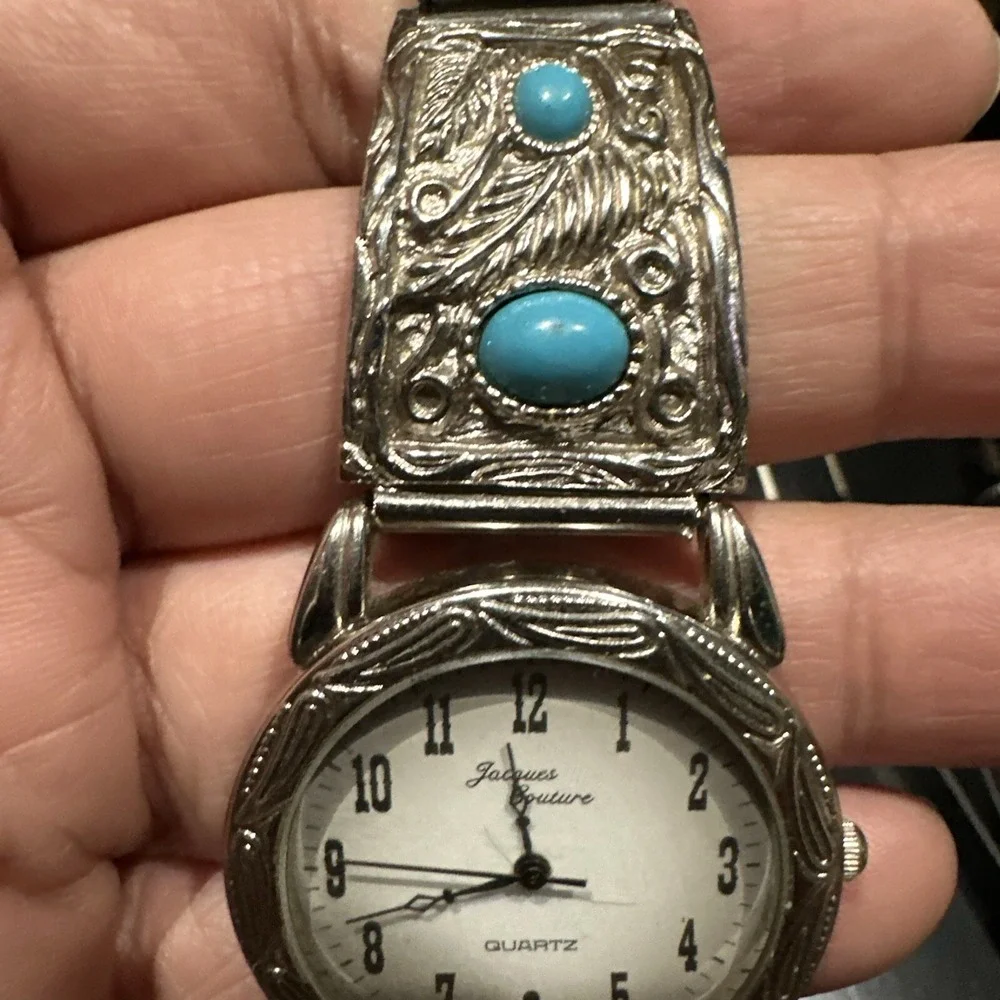 Working Jacques Couture Woman's Watch Quartz Blue Stones Silver Band 35mm Fit 7